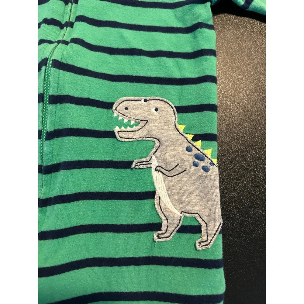 Carters Toddler 2T Green Striped Dinosaur Footed Pajamas 1508